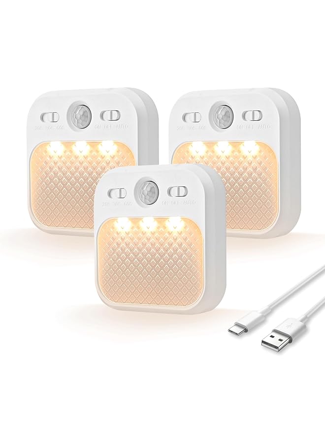 The Bros ضوء ليلي حساس للحركة، ضوء LED ليلي قابل لإعادة الشحن بدون أسلاك، 3 أوضاع حساسية & سطوع قابل للتعديل (30 يومًا في وضع الاستعداد)، ضوء للسلالم/غرفة النوم/الحمام/الممر للأطفال، البالغين [3 عبوات] - Image 1