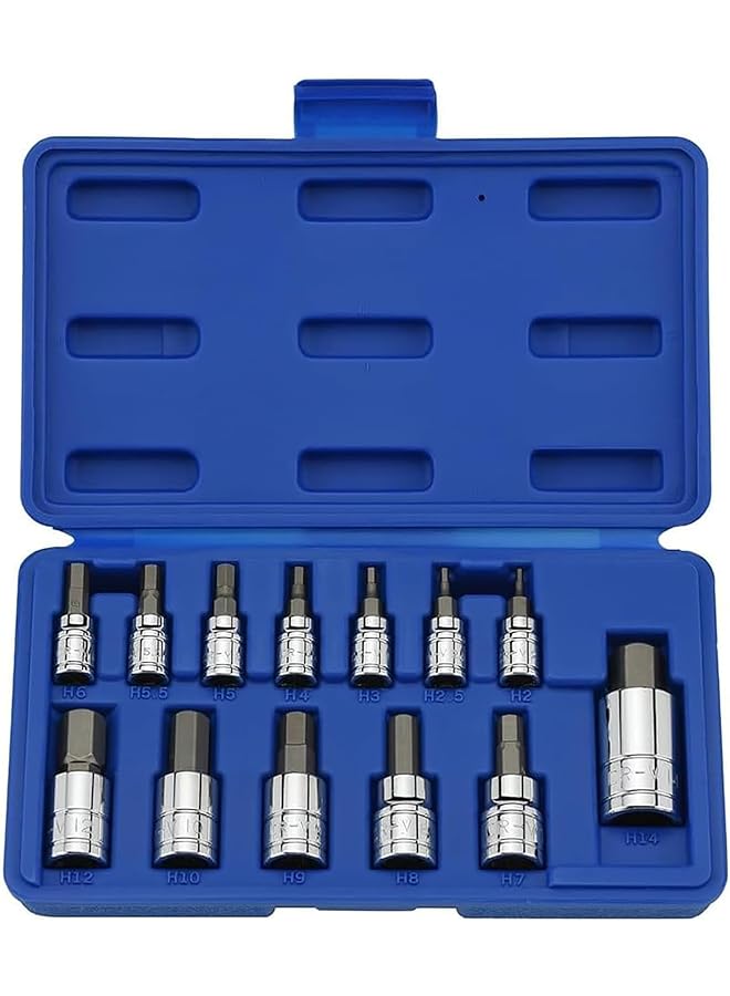 نيكو 10074A مجموعة مقابس سداسية 10074A متري 2 مم إلى 14 مم 13 قطعة مجموعة S2 وCr V Steel 1 4 "3 8" ومحرك 1 2 بوصة - Image 1