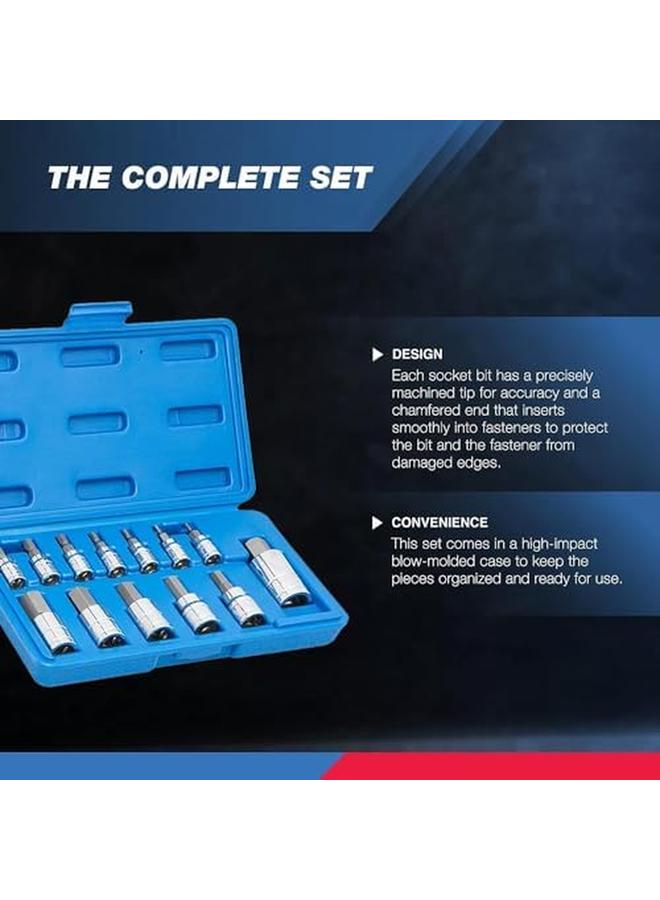 نيكو 10074A مجموعة مقابس سداسية 10074A متري 2 مم إلى 14 مم 13 قطعة مجموعة S2 وCr V Steel 1 4 "3 8" ومحرك 1 2 بوصة - Image 3