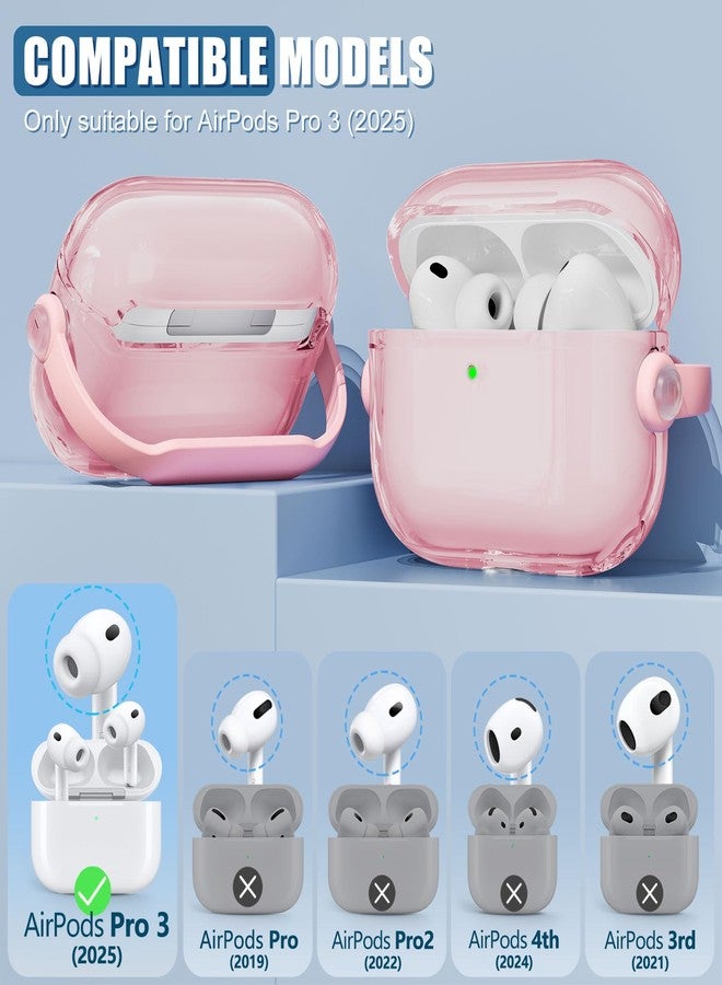 Wowwat for Airpods Pro 3 Case,Safety Lock Cases for Apple Airpod Pro 3 (2025) with Cleaner Kit, Drop Protection Air pods Pro3 Case Cover for Men for Women with Keychain,Clear Pink - Image 2