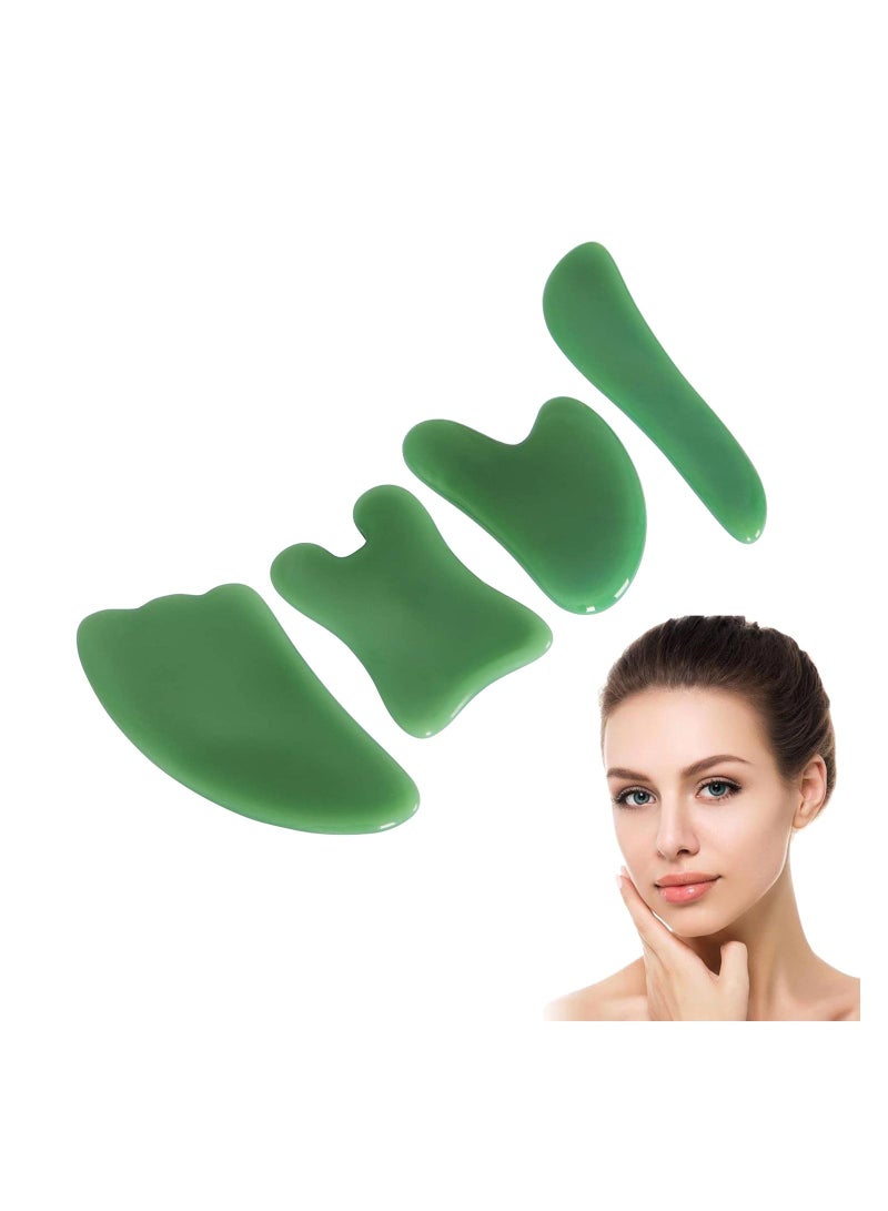 NIBEMINENT Massage Facial Tool Natural Jade Stone Board Scraping Set for SPA Acupuncture Physical Therapy Muscle Knot Caring Point Treatment 4PCS - Image 1
