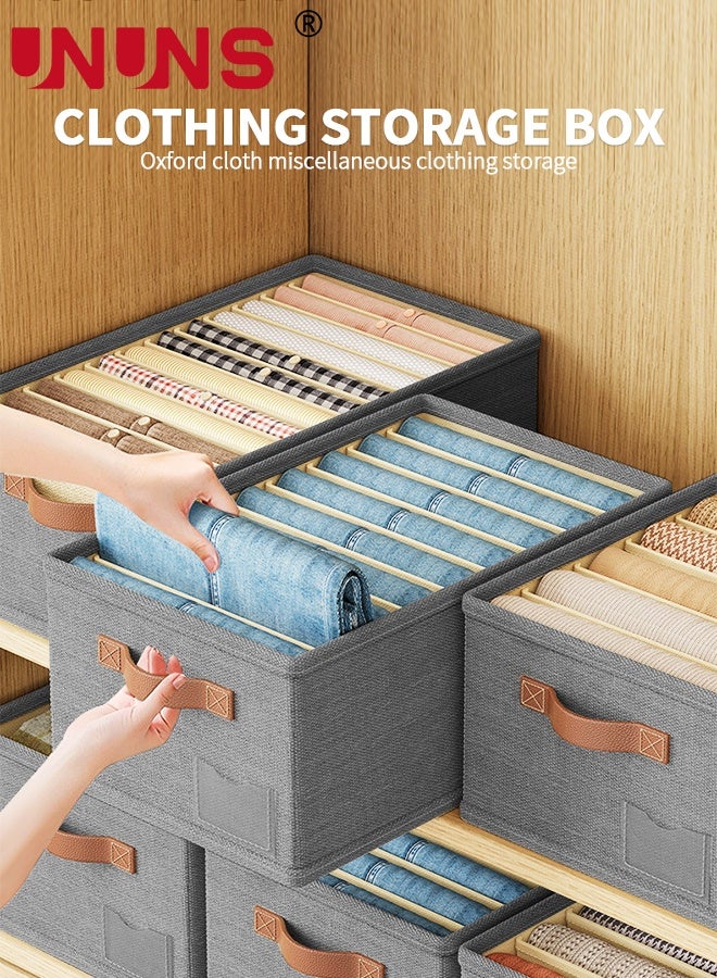 UNUNS 2pc Fabric Storage Bins,Wardrobe Clothes Organizer with 7 Compartments and Upgraded Faux Leather Handle for Clothes Jeans Underwear,Clothes Organizer Boxes for Home Bedroom Office,45X25X18CM - Image 2