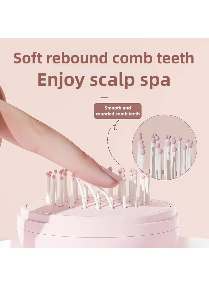 SYOSI Portable Cushion Comb, Compact Travel Hair Brush with Mini Mirror, Pocket Detangling Brush with Soft Bristles for Styling and Scalp Massage, Lightweight Folding Comb for Travel, Office, Gym, Pink - Image 4