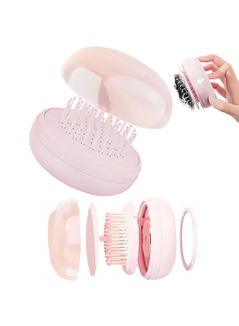 SYOSI Portable Cushion Comb, Compact Travel Hair Brush with Mini Mirror, Pocket Detangling Brush with Soft Bristles for Styling and Scalp Massage, Lightweight Folding Comb for Travel, Office, Gym, Pink - Image 1