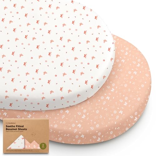 2Pack Organic Bassinet Sheets for Girls Boys 100 Cotton Bassinet Mattress Sheets Compatible with Halo Bassinest Swivel Sleeper Graco Baby Delight Chicco Fitted Bassinet Sheets Butterflies