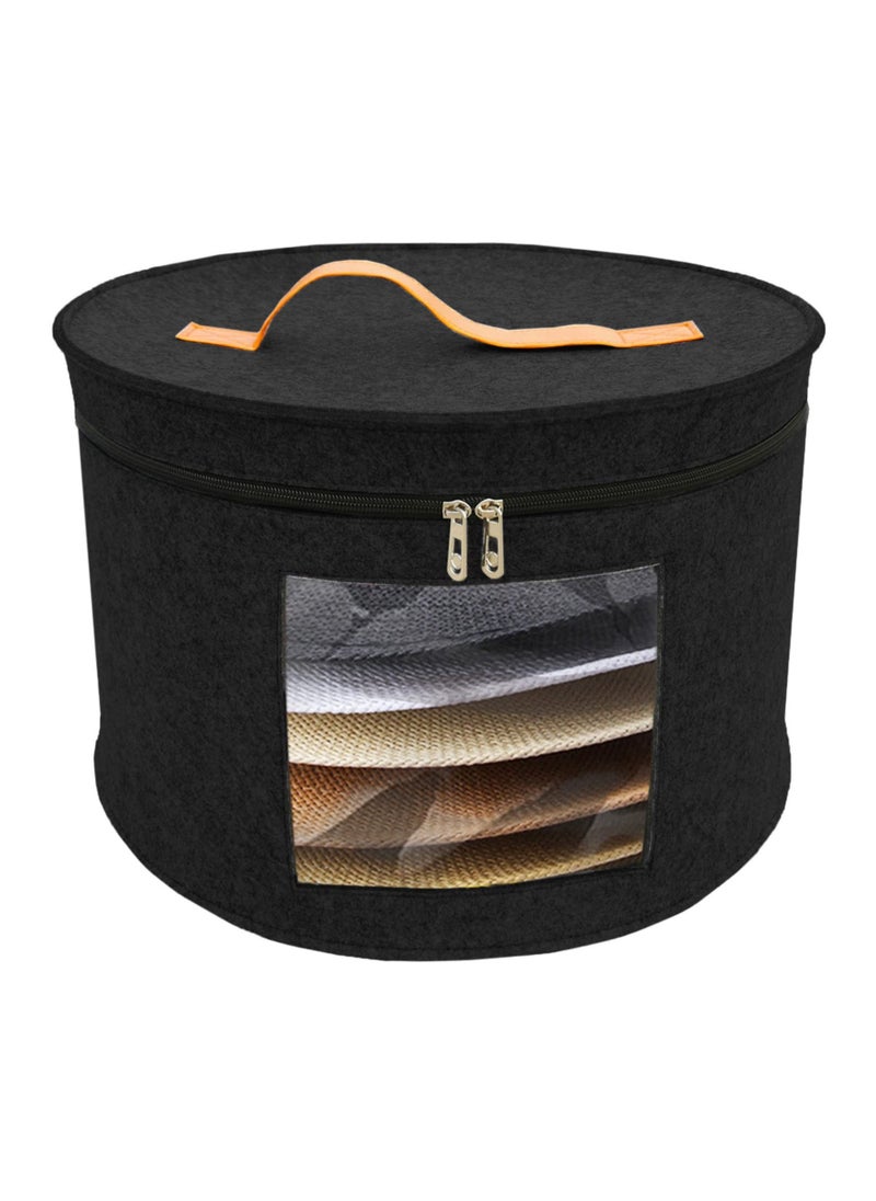 Hat Storage Box, Portable Felt Organizer Bucket, Foldable Large Capacity Round Travel Hat Container with Dust Proof Lid, Stuffed Animal Toys and Clothes Storage Bin Bag, 43 x 26CM  - Image 1