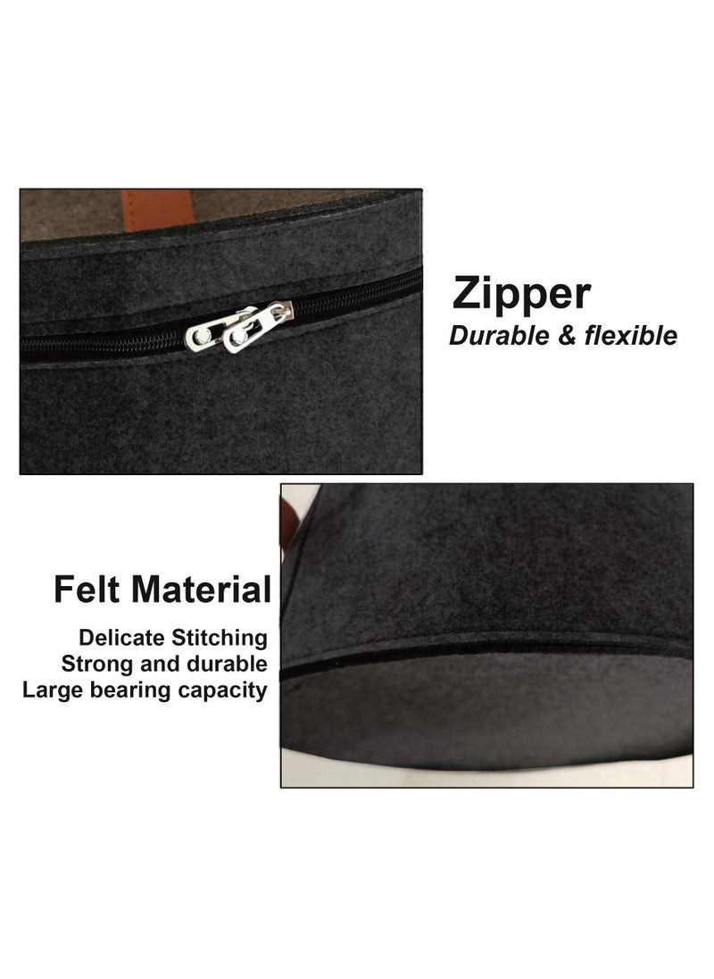 Hat Storage Box, Portable Felt Organizer Bucket, Foldable Large Capacity Round Travel Hat Container with Dust Proof Lid, Stuffed Animal Toys and Clothes Storage Bin Bag, 43 x 26CM  - Image 5
