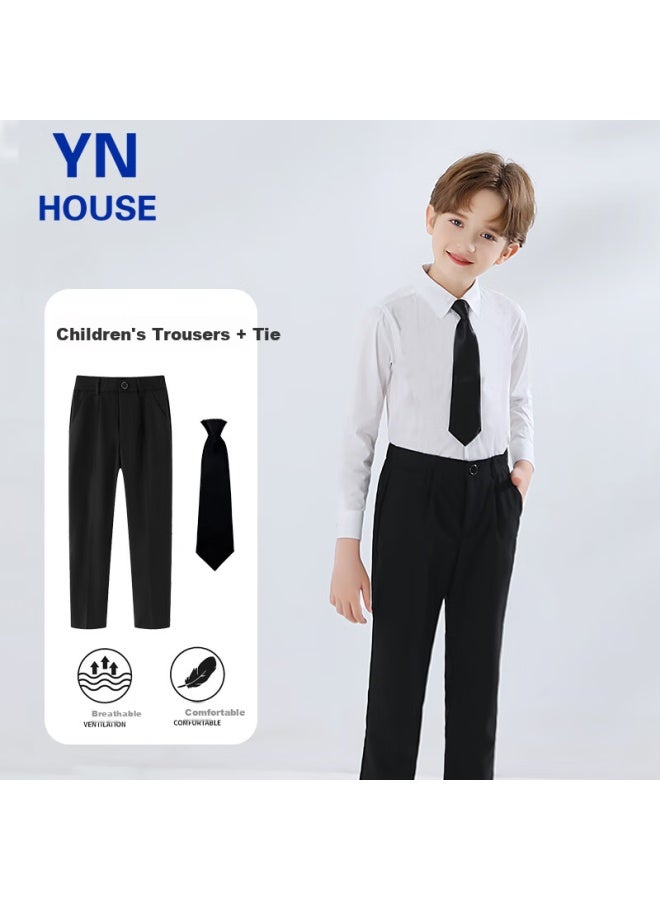 Yinuofang Children's Black Dress Pants And Tie Set, Boys' Dragon Boat Festival Performance Outfit, Straight-leg Trousers For School-age Childre - Image 1