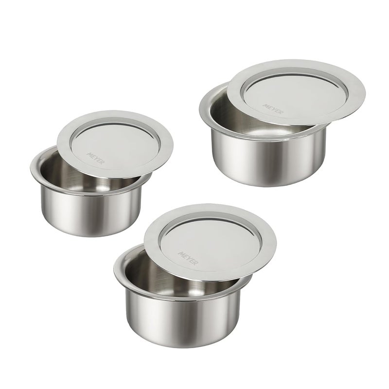 MEYER وعاء ثلاثي من الفولاذ المقاوم للصدأ مع غطاء SS 304 | 16/18/20 سم 1.5/2.3/3.1 لتر | ضمان 10 سنوات | فضي - Image 1
