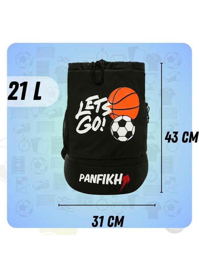 PANFIKH Sports Football Kit Bag with Drawstring Closure Football Kit Basketball Volleyball Gym Bags for Youth Kids - Accessories Backpack (Black) - Image 3