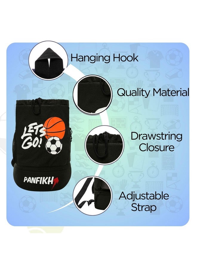 PANFIKH Sports Football Kit Bag with Drawstring Closure Football Kit Basketball Volleyball Gym Bags for Youth Kids - Accessories Backpack (Black) - Image 4