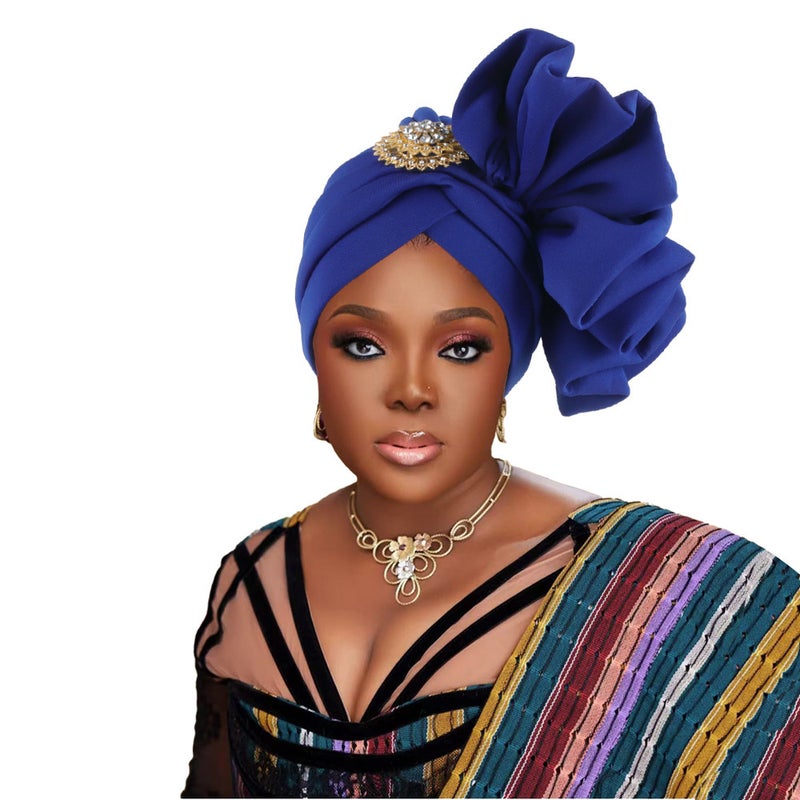 New Nigerian African Wedding Elegant Hand-Stitched Flower With Brooch Heap Hood Hood - Image 5