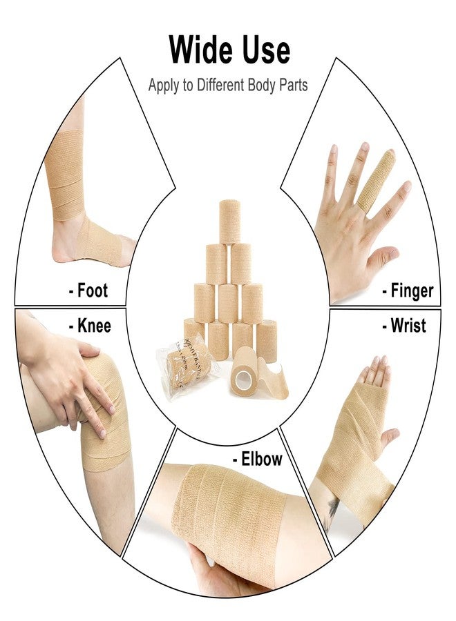 Ceeport Self Adhesive Bandage Wrap(12 Pack, 3 Inch x 5 Yards, First Aid Medical Cohesive Bandage Tape, Breathable Elastic Sports Athletic Tape Wrap for Ankle, Wrist, Knee, Foot Sprains & Swelling(Tan - Image 2