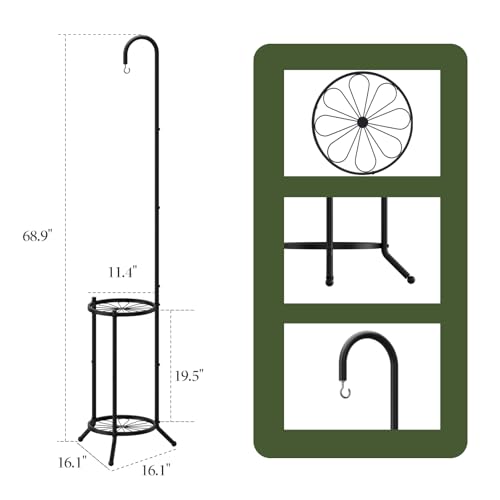 PULIJIAJU 2-tier Hanging Plant Stand Indoor and Outdoor, Space-Saving Iron Plant Shelf, 3 Potted Flower Pot Stand ,Planter Holder for Bedroom Balcony Living Room Patio Garden(Hook Style) - Image 2