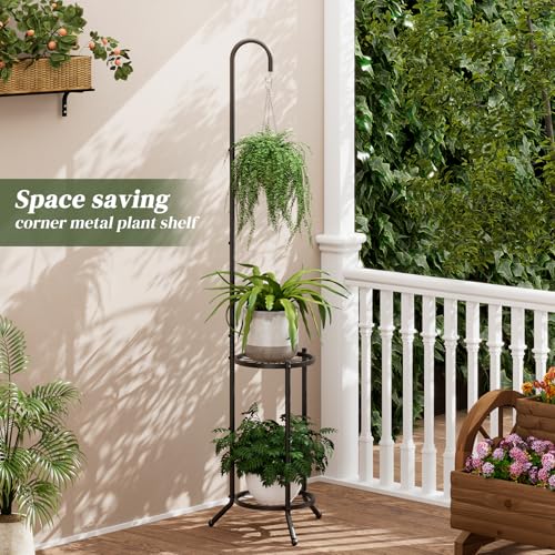 PULIJIAJU 2-tier Hanging Plant Stand Indoor and Outdoor, Space-Saving Iron Plant Shelf, 3 Potted Flower Pot Stand ,Planter Holder for Bedroom Balcony Living Room Patio Garden(Hook Style) - Image 3
