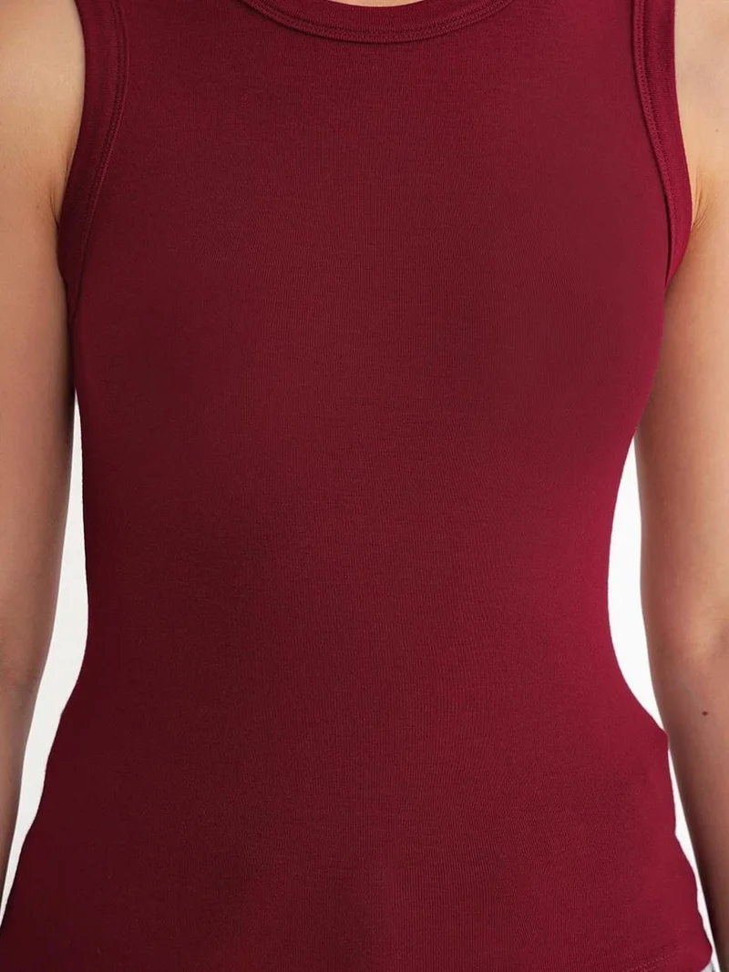 MixRay Mixray Ribbed Crew Neck Fitted Tank Top