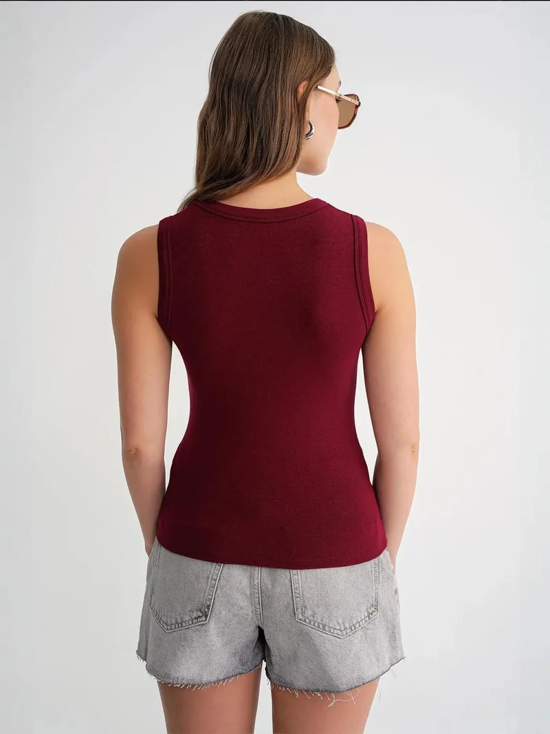 MixRay Mixray Ribbed Crew Neck Fitted Tank Top