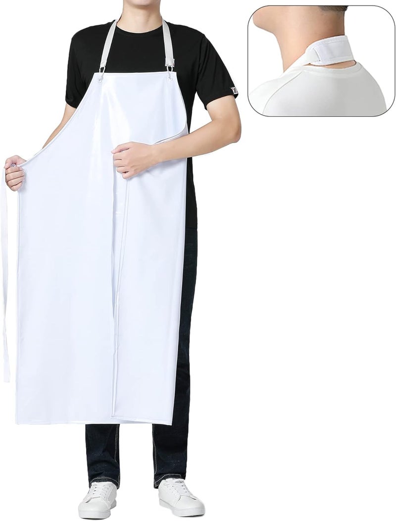 Jaspfct Unisex Waterproof Rubber Vinyl Apron - Oil Chemical Resistant Work Apron with Adjustable ties for Dishwashing,Kitchen,Cleaning,Butcher,Food Industrial MD006-whitethick - Image 1