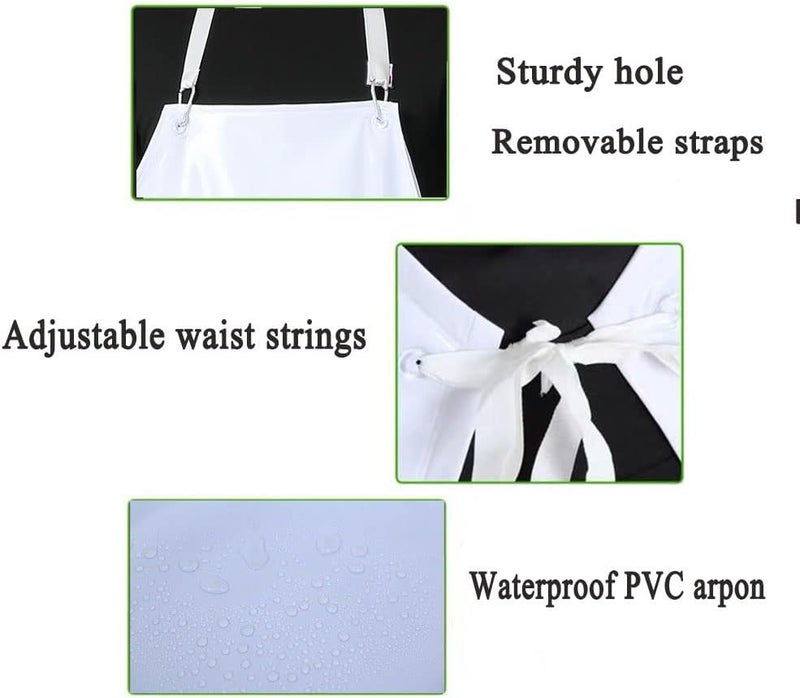 Jaspfct Unisex Waterproof Rubber Vinyl Apron - Oil Chemical Resistant Work Apron with Adjustable ties for Dishwashing,Kitchen,Cleaning,Butcher,Food Industrial MD006-whitethick - Image 4