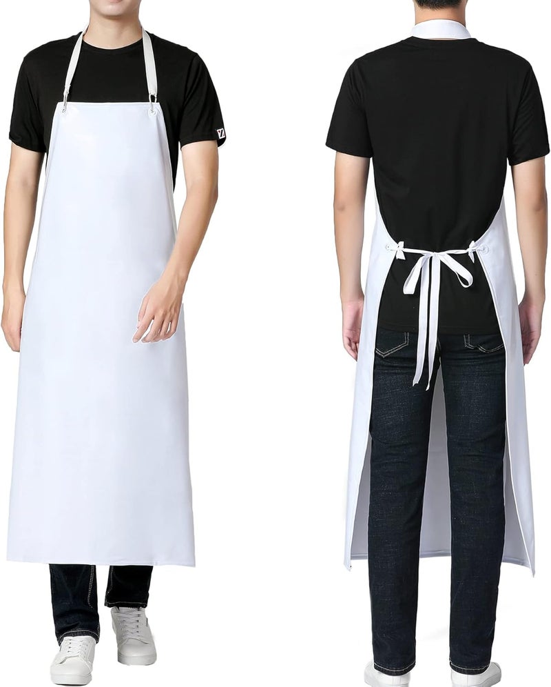 Jaspfct Unisex Waterproof Rubber Vinyl Apron - Oil Chemical Resistant Work Apron with Adjustable ties for Dishwashing,Kitchen,Cleaning,Butcher,Food Industrial MD006-whitethick - Image 2
