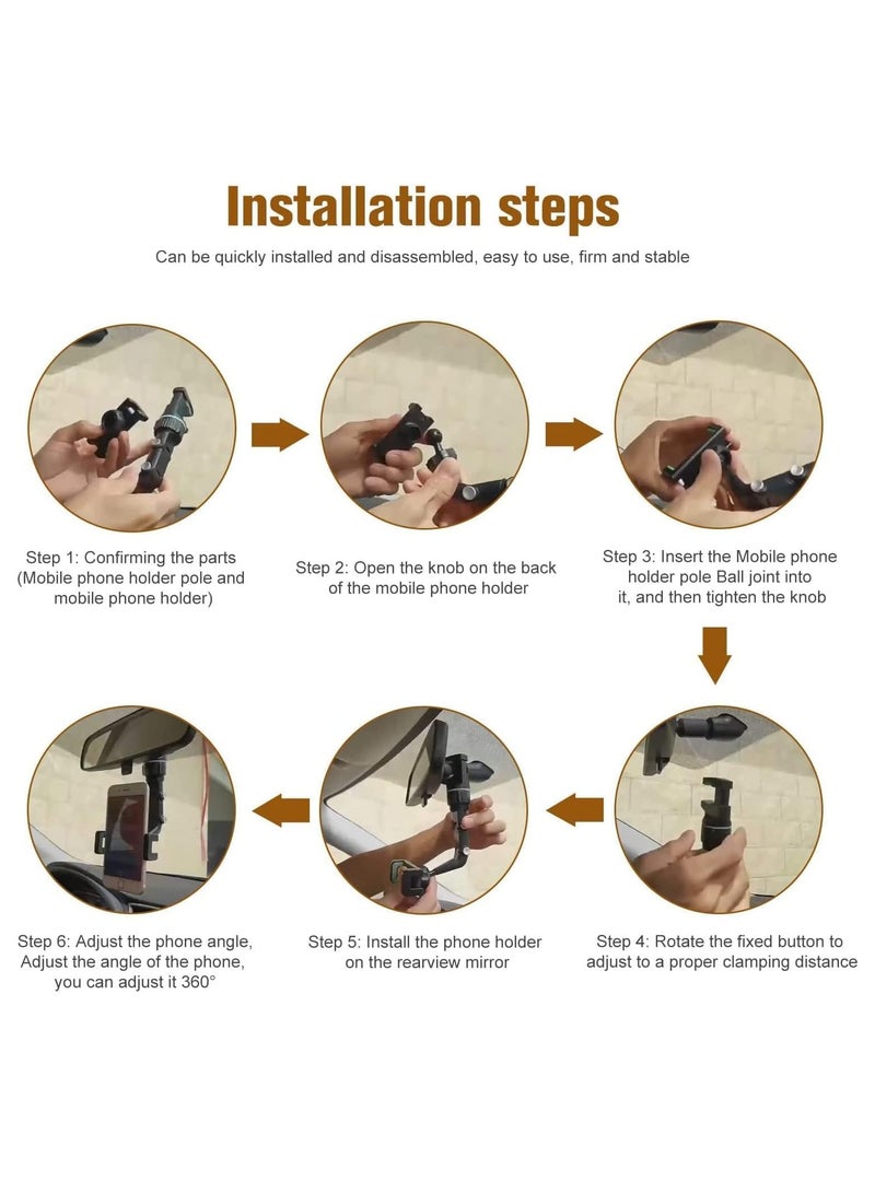 360°Rearview Mirror Phone Holder for Car,Multifunctional Phone Mount and GPS Holder Universal Adjustable Rotating Car Phone Holder(2Pcs) (ELT-01) - Image 3