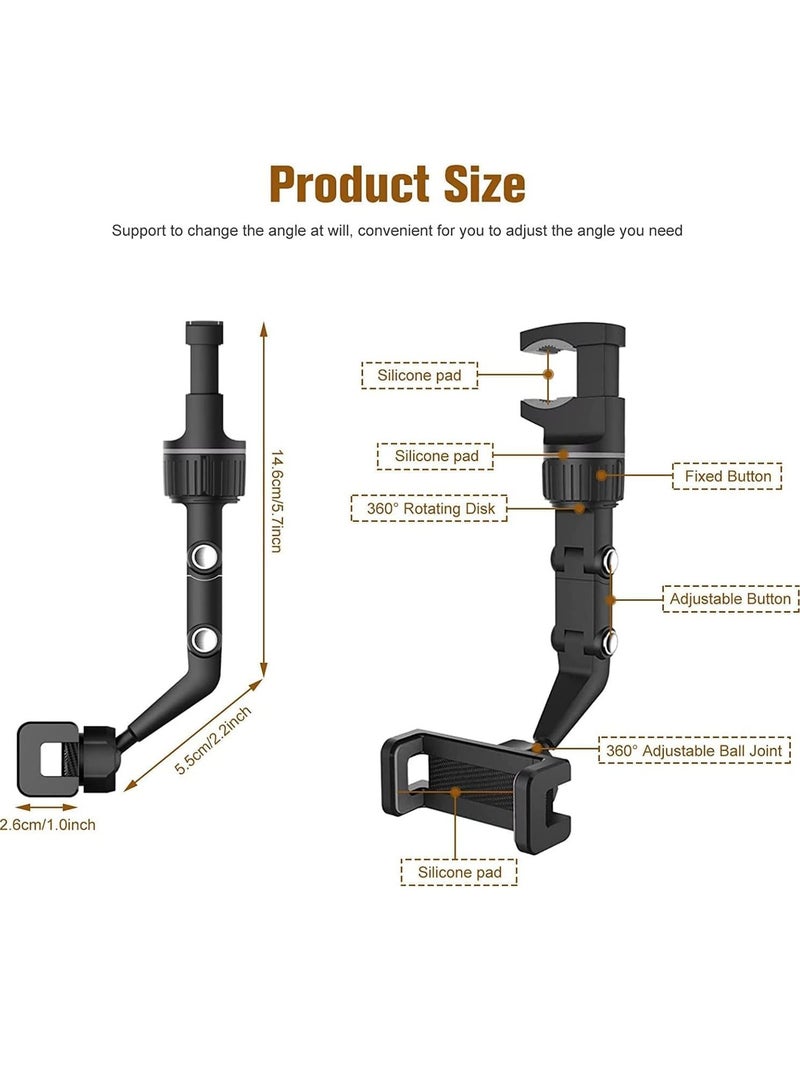 360°Rearview Mirror Phone Holder for Car,Multifunctional Phone Mount and GPS Holder Universal Adjustable Rotating Car Phone Holder(2Pcs) (ELT-01) - Image 2