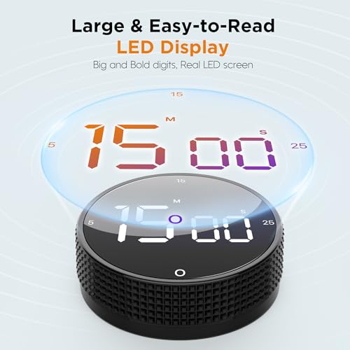 JUNVIL Upgrade Digital Kitchen Timer - Magnetic Countdown Countup Visual Pomodoro Timer with Large LED Display, 3-Preset Times (5, 15, 25), 3 Volume Levels, Ideal for Cooking, Baking and Fitness (1, Black) - Image 2
