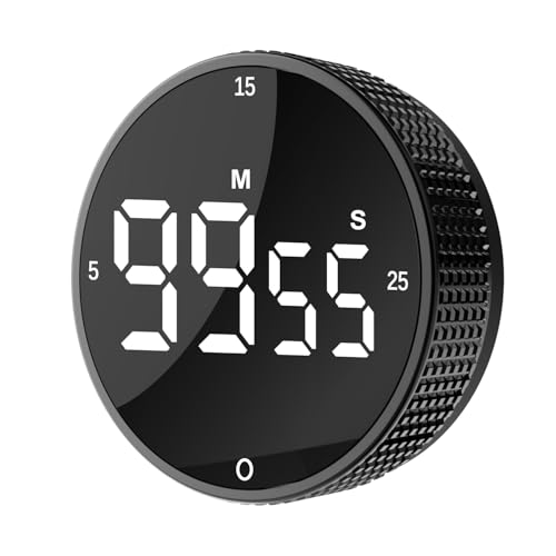 JUNVIL Upgrade Digital Kitchen Timer - Magnetic Countdown Countup Visual Pomodoro Timer with Large LED Display, 3-Preset Times (5, 15, 25), 3 Volume Levels, Ideal for Cooking, Baking and Fitness (1, Black) - Image 1