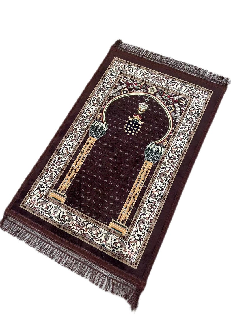 Traditional Turkish Prayer Mat, 70x110 cm Large Portable, Multicolor Islamic Prayer rug, Janamaz Sajjadah for Muslim Men and Women - Coffee