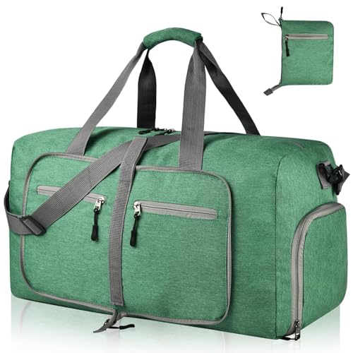 Dimayar 65L Travel Duffle Bag for Men Women - Foldable Duffel Bag with Shoes Compartment - Overnight Bags Waterproof & Tear Resistant(Forest Green) - Image 1