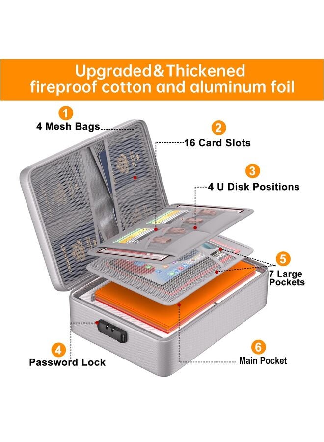 LAMAY 5200°F Document Organizer with Lock,Upgraded Heat Insulated Fireproof?Waterproof Box 8 Layers File Organizer,Portable Home Travel Safe Storage for Important Documents, Files, Silver - Image 2