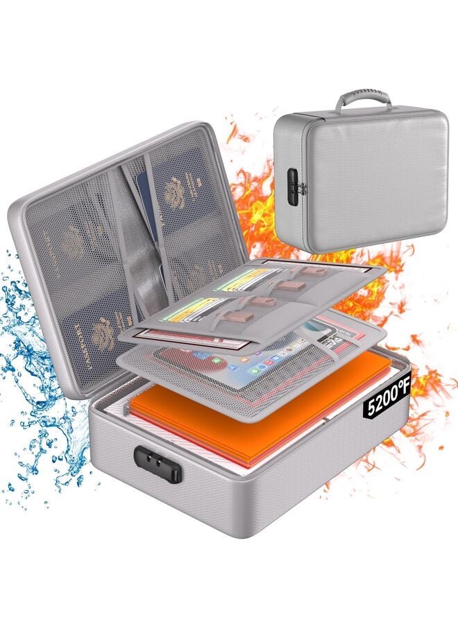 LAMAY 5200°F Document Organizer with Lock,Upgraded Heat Insulated Fireproof?Waterproof Box 8 Layers File Organizer,Portable Home Travel Safe Storage for Important Documents, Files, Silver - Image 1