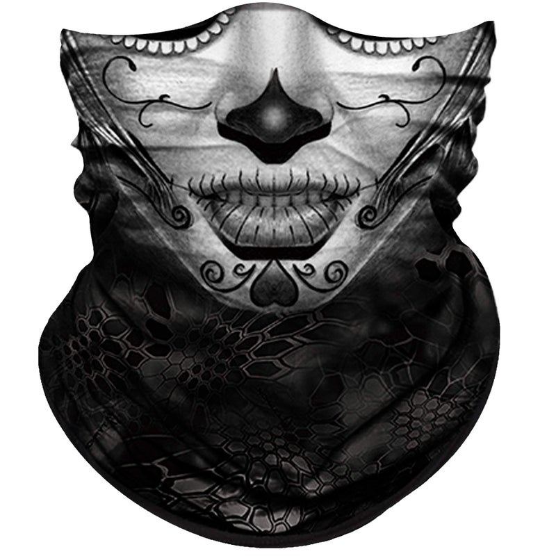 Obacle Sun Dust Wind Protection Tube Bandana Skull Skeleton Face Mask for Men Women - Bike Riding, Motorcycle, Fishing, Cycling - Gray Face Slim - Image 1