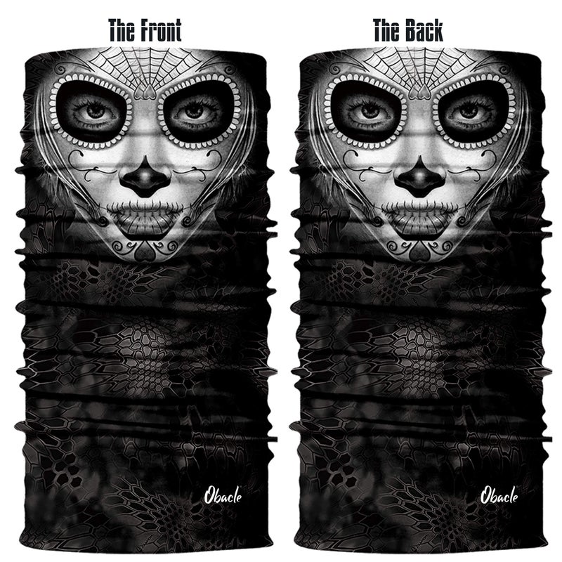 Obacle Sun Dust Wind Protection Tube Bandana Skull Skeleton Face Mask for Men Women - Bike Riding, Motorcycle, Fishing, Cycling - Gray Face Slim - Image 3