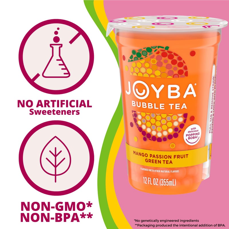 Joyba Bubble Tea Mango Passion Fruit Green Tea, 6 Pack, 12 fl. oz. Cups - Image 4