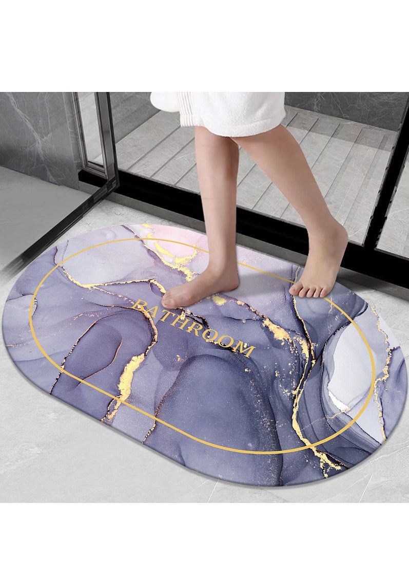 LESTER LESTER Water Absorbent Non-Slip Bathroom Mat, Quick Drying Bathroom Carpet, Non-Slip Entrance Doormat Diatom Leather Floor Mats, Home Decor Set Oval Shape Modern Design Purple 50x80cm  - Image 1