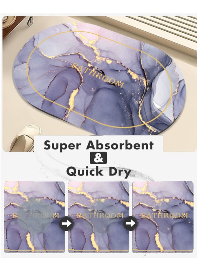LESTER LESTER Water Absorbent Non-Slip Bathroom Mat, Quick Drying Bathroom Carpet, Non-Slip Entrance Doormat Diatom Leather Floor Mats, Home Decor Set Oval Shape Modern Design Purple 50x80cm  - Image 4