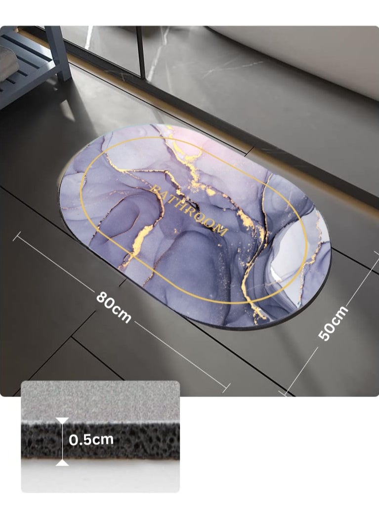 LESTER LESTER Water Absorbent Non-Slip Bathroom Mat, Quick Drying Bathroom Carpet, Non-Slip Entrance Doormat Diatom Leather Floor Mats, Home Decor Set Oval Shape Modern Design Purple 50x80cm  - Image 2