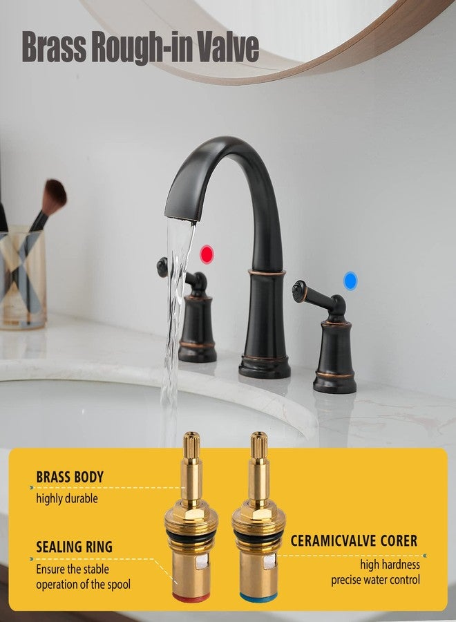 BESy Widespread 8 inch Oil Rubbed Bronze Bathroom Faucet, Two Handles 3 Holes Sink Faucet Waterfall Spout Lavatory Basin Faucets, Vanity Bathroom Sink Faucet with Supply cUPC Lines - Image 3