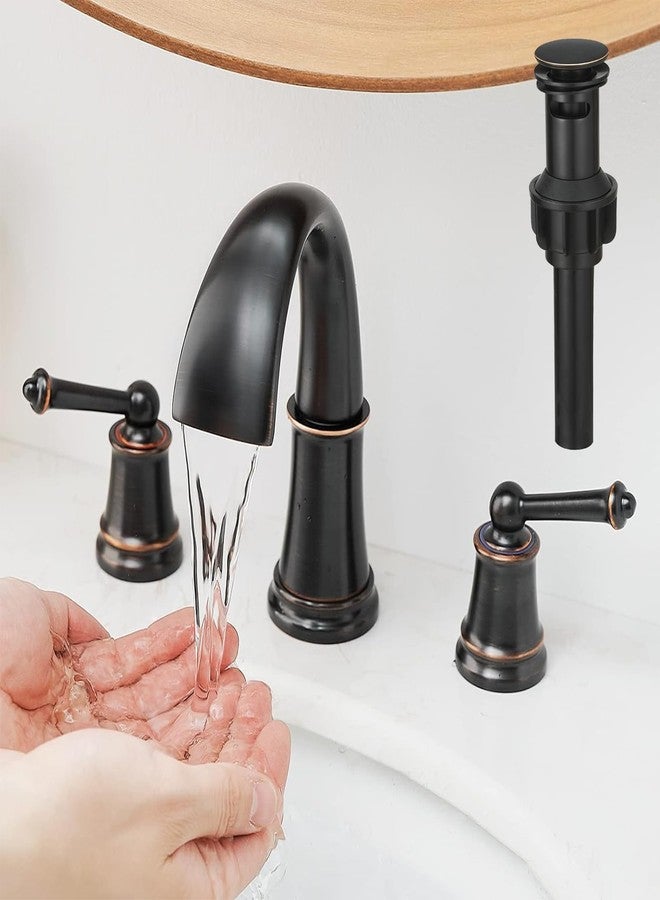 BESy Widespread 8 inch Oil Rubbed Bronze Bathroom Faucet, Two Handles 3 Holes Sink Faucet Waterfall Spout Lavatory Basin Faucets, Vanity Bathroom Sink Faucet with Supply cUPC Lines - Image 1