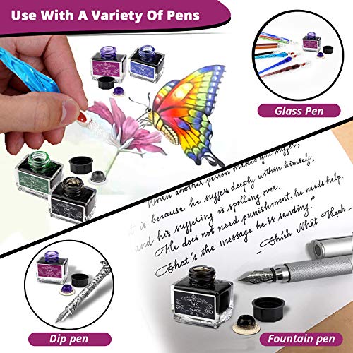 Trustela Calligraphy Ink Set | 6 Colors (Black, Blue, Red, Green, Purple, Orange) | 15 ml Bottles | Fountain Pen & Dip Pen Ink - Image 4