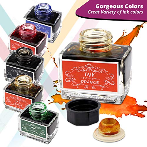Trustela Calligraphy Ink Set | 6 Colors (Black, Blue, Red, Green, Purple, Orange) | 15 ml Bottles | Fountain Pen & Dip Pen Ink - Image 2