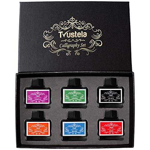 Trustela Calligraphy Ink Set | 6 Colors (Black, Blue, Red, Green, Purple, Orange) | 15 ml Bottles | Fountain Pen & Dip Pen Ink - Image 1