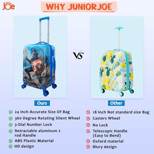 JUNIOR JOE Polycarbonate Kids Carry On Luggage Hardside Rolling Suitcase 24 Inches Travel Trolley Bag (Design-9, Spinner, Multicolor) - Image 3