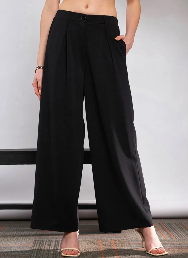 SASSAFRAS Flared Black High-Rise Trousers for Women