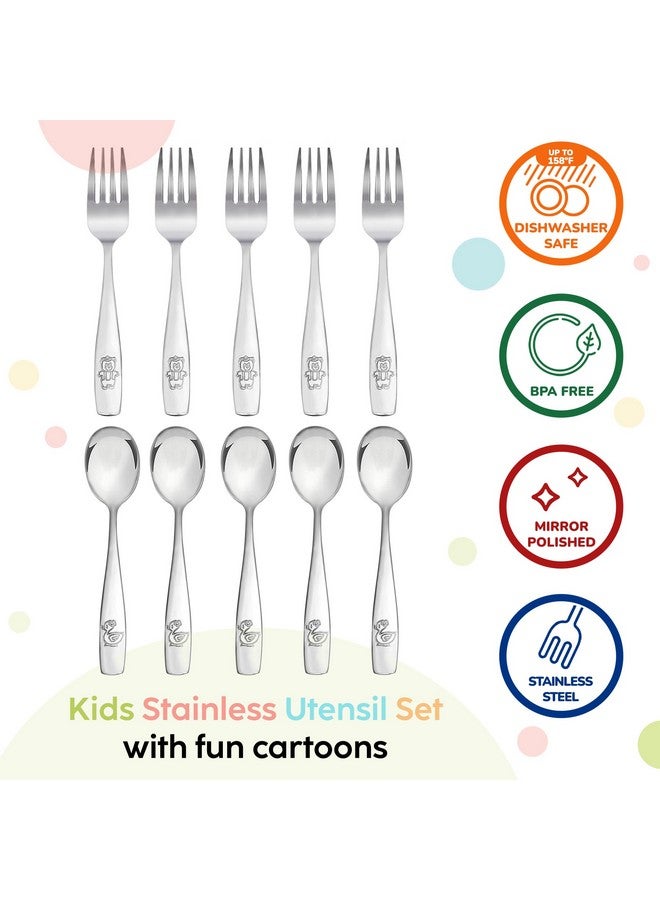 PLASKIDY Kids Silverware Stainless Steel Set of 10 Toddler Utensils Forks and Spoons - Dishwasher Safe Kids Flatware Set Children's Safe Cutlery Set - Image 2