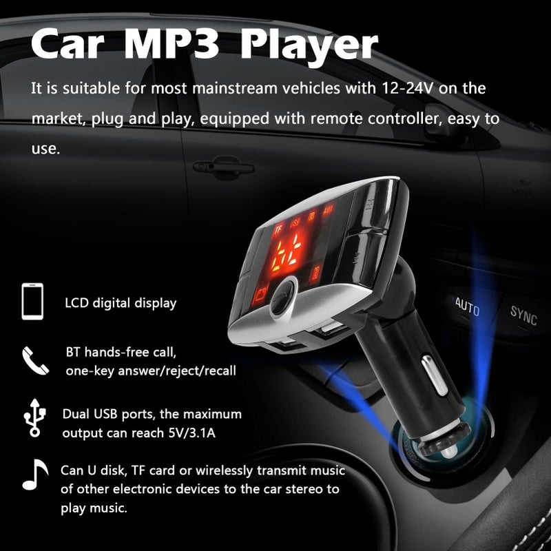 مشغل MP3 سيارة مع إرسال FM لاسلكي بتعريف Bluetooth وستيريو صوتي ومشحون سيارة USB مزدوج مع شاشة LCD يدعم المكالمات الحرة والذاكرة المتصلة عبر USB - Image 2