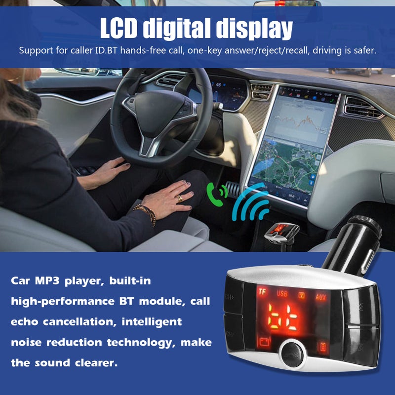 مشغل MP3 سيارة مع إرسال FM لاسلكي بتعريف Bluetooth وستيريو صوتي ومشحون سيارة USB مزدوج مع شاشة LCD يدعم المكالمات الحرة والذاكرة المتصلة عبر USB - Image 3