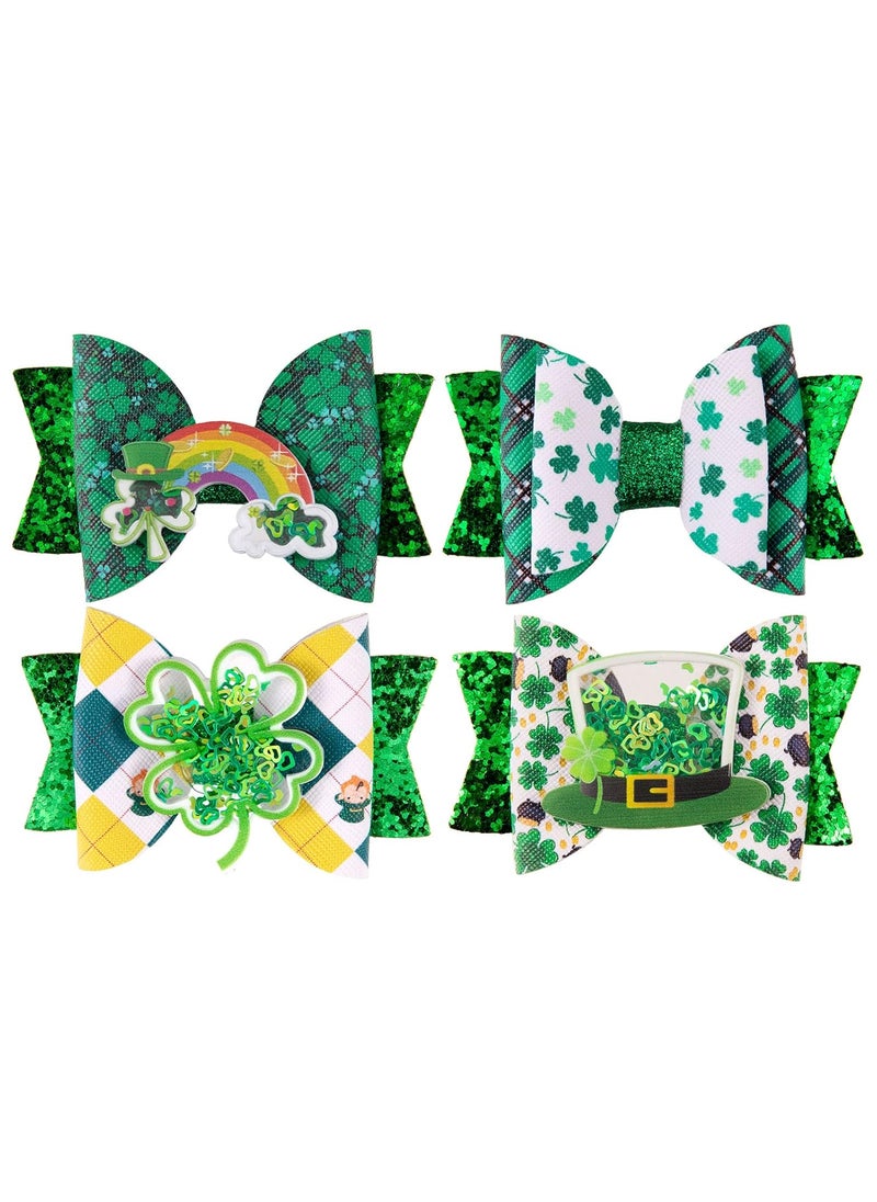 Whaline Whaline St Patricks Day Bow Clips Glitter Green Shamrock Clover Hair Pins Quicksand Bow Hair Barrettes Alligator Clip Hair Accessories for Girls Women Toddlers Holiday Birthday Gifts 4 Pack 