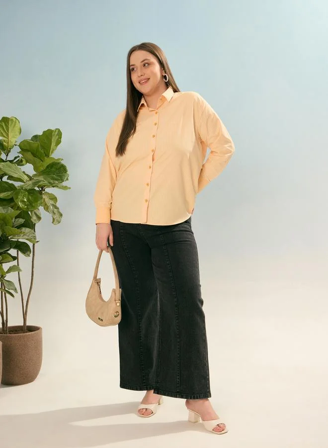 ساسافراس بلوزة بمقاس كبير مخططة مع أكمام طويلة